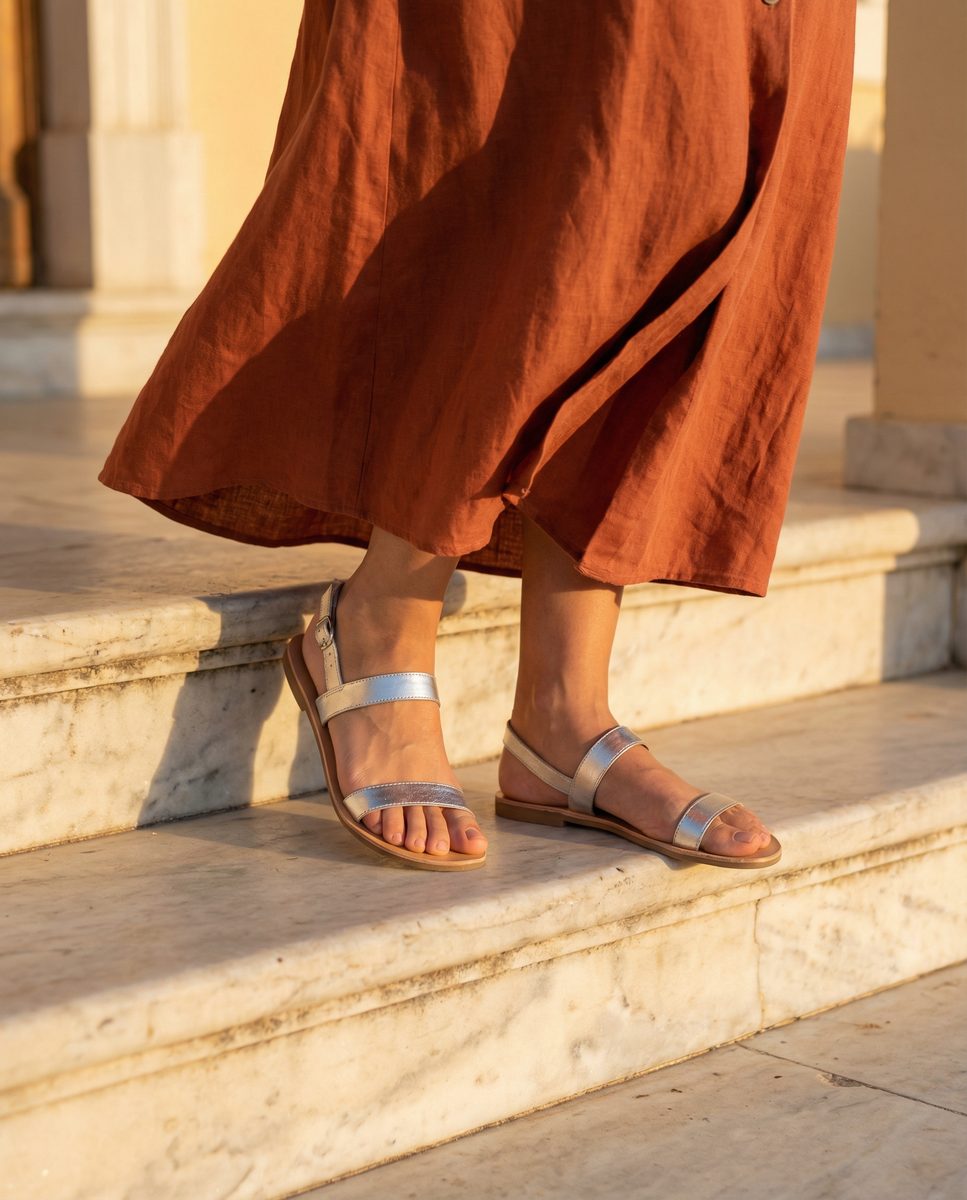 Nova | Women Summer Silver Metallic Flat Sandal