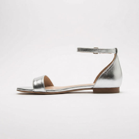 Nova | Women Summer Silver Metallic Flat Sandal