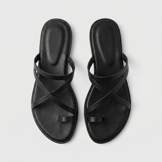 Cleo | Women Summer Black Flat Toe-Ring Sandal