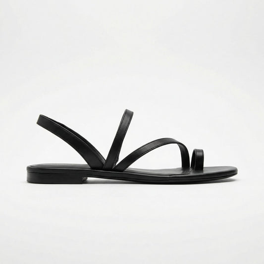 Cleo | Women Summer Black Flat Toe-Ring Sandal