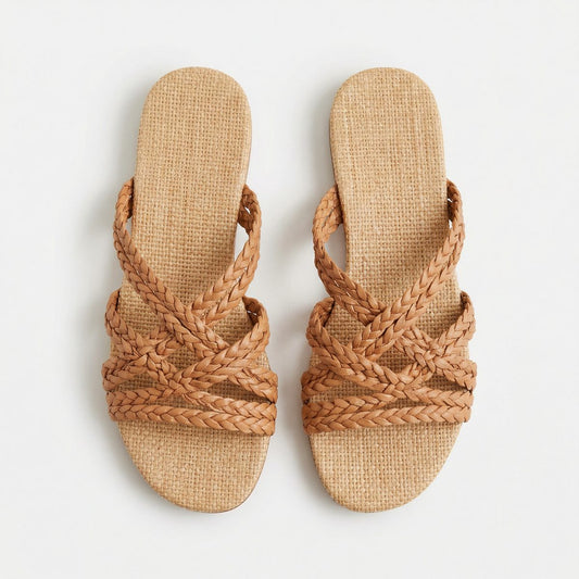 Isla | Women Summer Tan Woven Flat Sandal