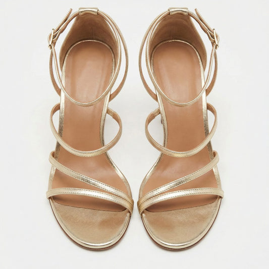 Lena | Women Summer Gold Ankle Strap Heeled Sandal