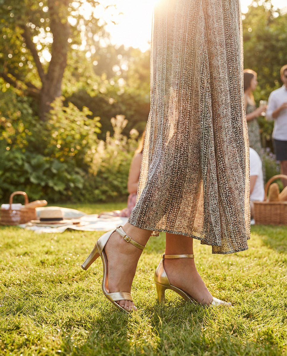 Lena | Women Summer Gold Ankle Strap Heeled Sandal
